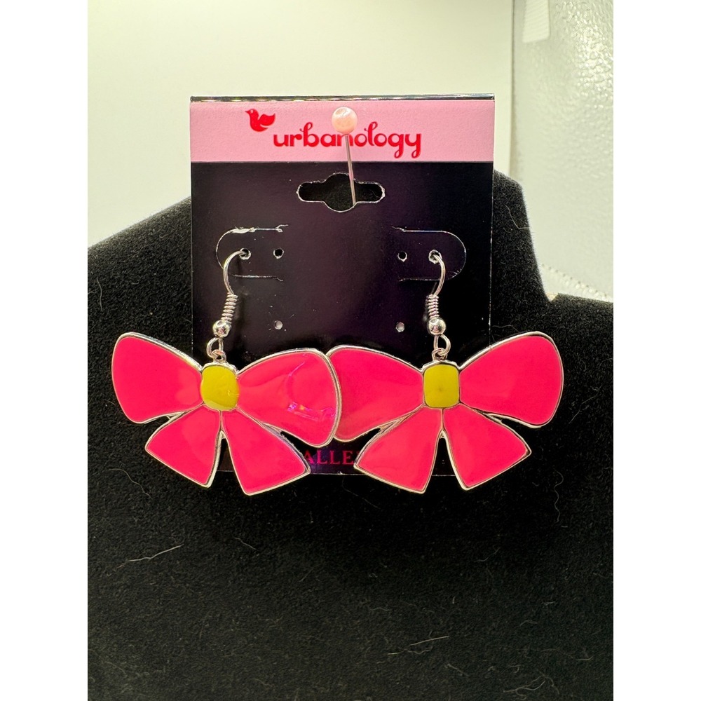 Urbanology Pink Bow with Yellow‎ Center Dangle Earrings